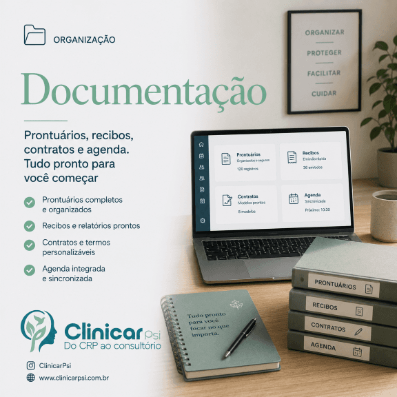 Visão geral da plataforma ClinicarPsi — tela 1